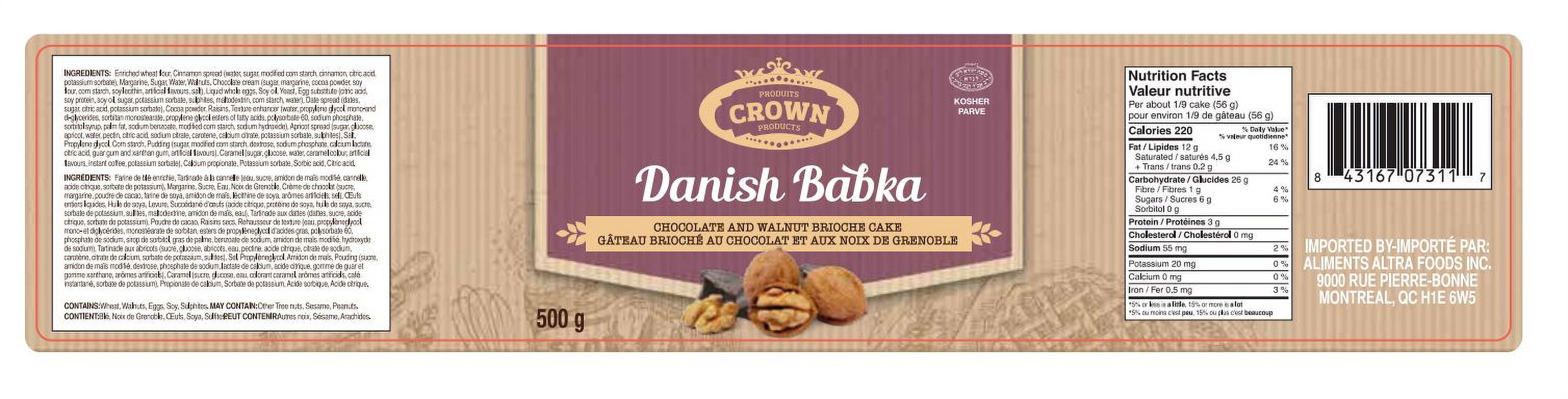 Crown Babka Danoise Chocolat & Noix en Sac 500g
