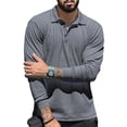 thumbnail image 2 of CENL Mens Casual Slim Fit Ribbed Long Sleeve Stand Collar Button Shirts T-shirt Tops, 2 of 9
