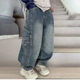 thumbnail image 5 of Boys Baggy Jeans, Teen Casual Straight Wide Leg Jeans Y2k Loose Fit Elastic Waist Denim Casual Comfy Pants with Pockets (C-Blue, 5-6 Years), 5 of 9
