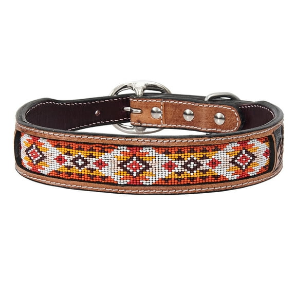 Small Strong Genuine Leather Dog Collar Beaded Hand Tooled Hilason