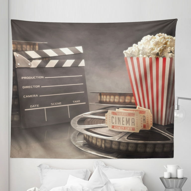 Movie Theater Tapestry, Old Fashion Entertainment Objects Related to Cinema  Film Reel Motion Picture, Fabric Wall Hanging Decor for Bedroom Living Room  Dorm, 5 Sizes, Multicolor, by Ambesonne 