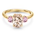 thumbnail image 3 of Gem Stone King 18K Yellow Gold Plated Silver Peach Morganite and Pink Lab Grown Diamond Engagement Ring for Women | 2.10 Cttw | Oval 9X7MM | Gemstone October Birthstone | Size 8, 3 of 6