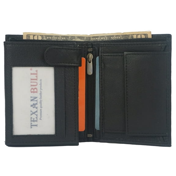 TexanBull Men's Cowhide Leather Large European Trifold Wallet Hipster