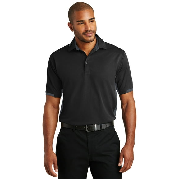 Port Authority Dry Zone Colorblock Ottoman Polo-XS (Black/Iron Grey)