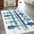 thumbnail image 4 of 4x6 Area Rugs, Lake Paddles Non-Skid Rubber Backing Large Rectangle Rugs - Living Room Bedroom Home Office, Summer Watercolor Teal Blue Striped Indoor Floor Mat Carpets Washable Rug, 4 of 9