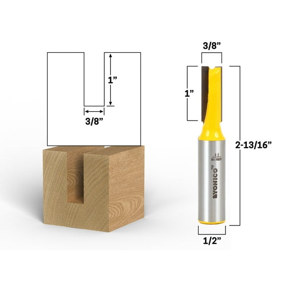 3/8" Diameter X 1" Height Straight Router Bit - 1/2" Shank - Yonico 14024