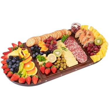 NiHome Magnetic Acacia Wood Charcuterie Board Large 26”x13” Cheese Board Splice Serving Dishes for Entertaining, Beautiful Personized Christmas Wooden Square Semicircular Charcuterie Board Set