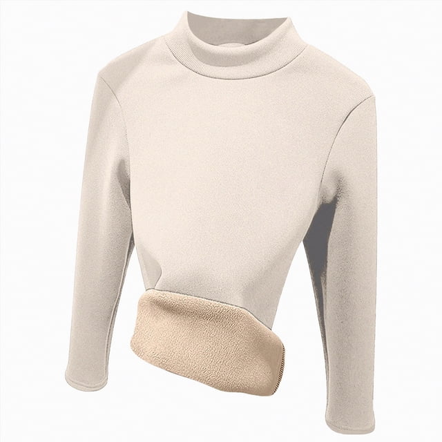 Splozh Chandail d'Automne 2025 pour Femmes à Manches Longues, Col Rond, Uni, Mince, en Peluche, chandail-Over Décontracté, Léger, Chaud, Beige, 2TG