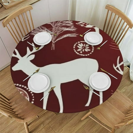 

BCIIG Christmas Pattern Deer Trees Round Table Cover Stain Resistant Washable Indoor Outdoor Tablecloth Kitchen Dining Wedding Parties Picnic Farmhouse 100% Polyester Fiber 42 -46