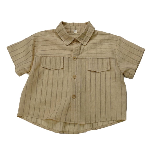 Hiiyo Chemise Rayée à Boutons pour Garçons en Bas Âge en Coton à Manches Courtes, Tailles 1-7