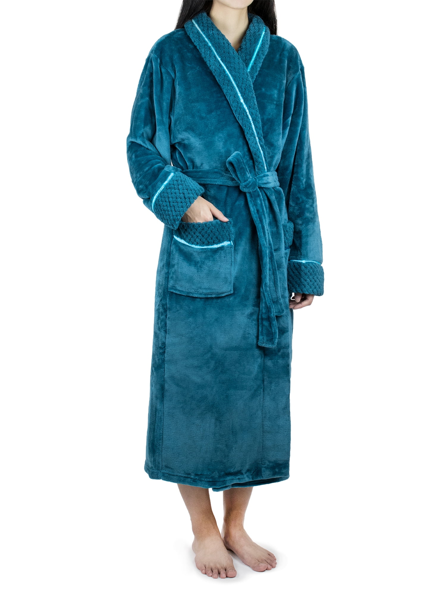 PAVILIA Deluxe Women Fleece Robe with Satin Trim Luxurious Plush