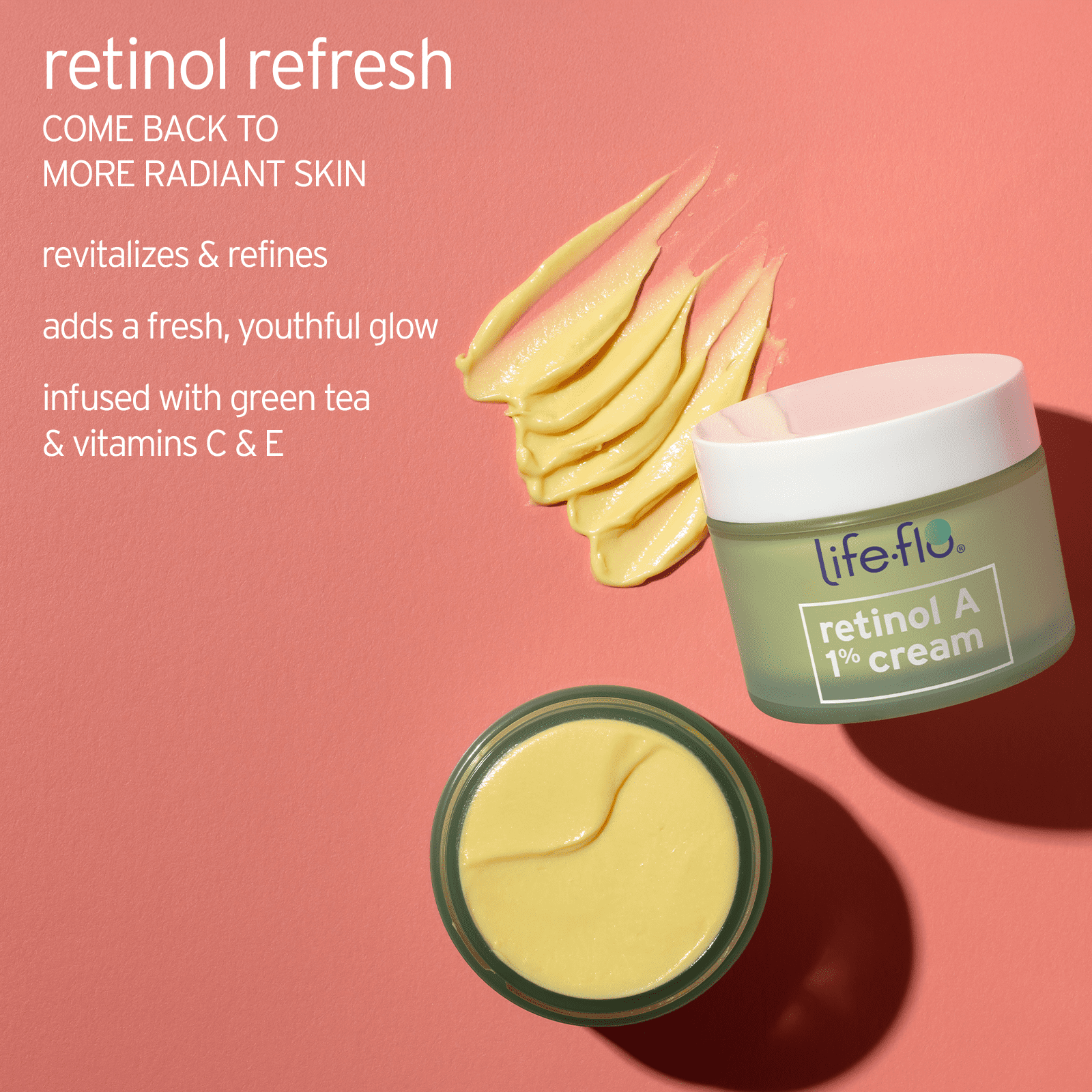 LIFE-FLO Retinol Face Cream - Face Moisturizer and Neck Cream w/ 1% Retinol Vitamin A, Green Tea and Vitamin E - Refines Skin, Minimizes Appearance of Fine Lines and Wrinkles, 60-Day Guarantee 1.7oz
