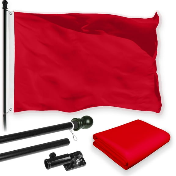 G128 Combo Pack: 6 Feet Tangle Free Spinning Flagpole (Black) Solid Red Flag 3x5 ft Printed 150D Brass Grommets (Flag Included) Aluminum Flag Pole