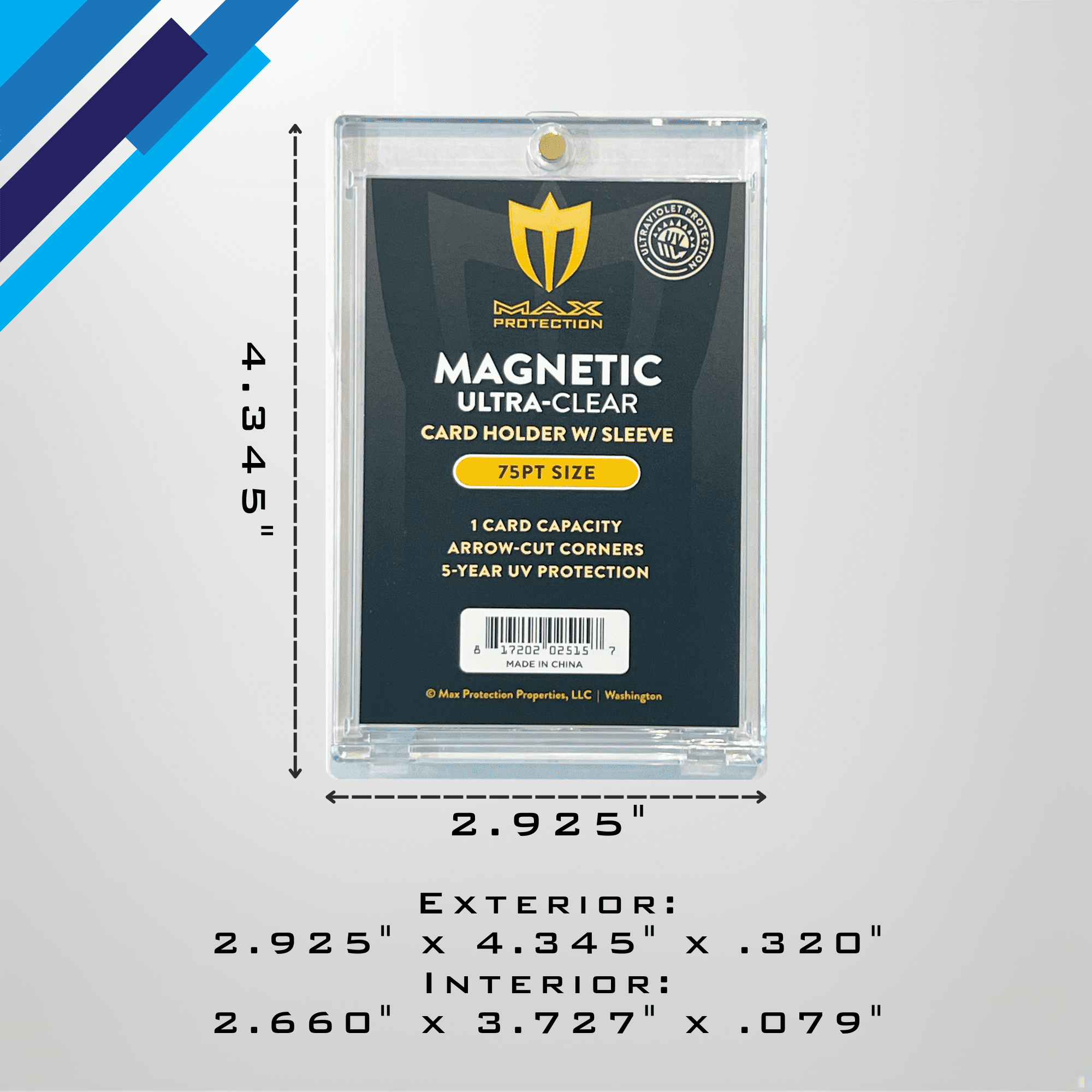 Max Protection Magnetic Card Holder for 75pt Sleeved Cards - Arrowhead Corners for Extra Protection (25)