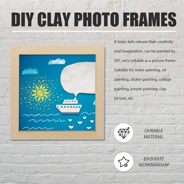 GOOHOCHY 1Set Square Blank Clay Picture Frame with Wood Material Creative Development Educational Toy 11.8x7.9in