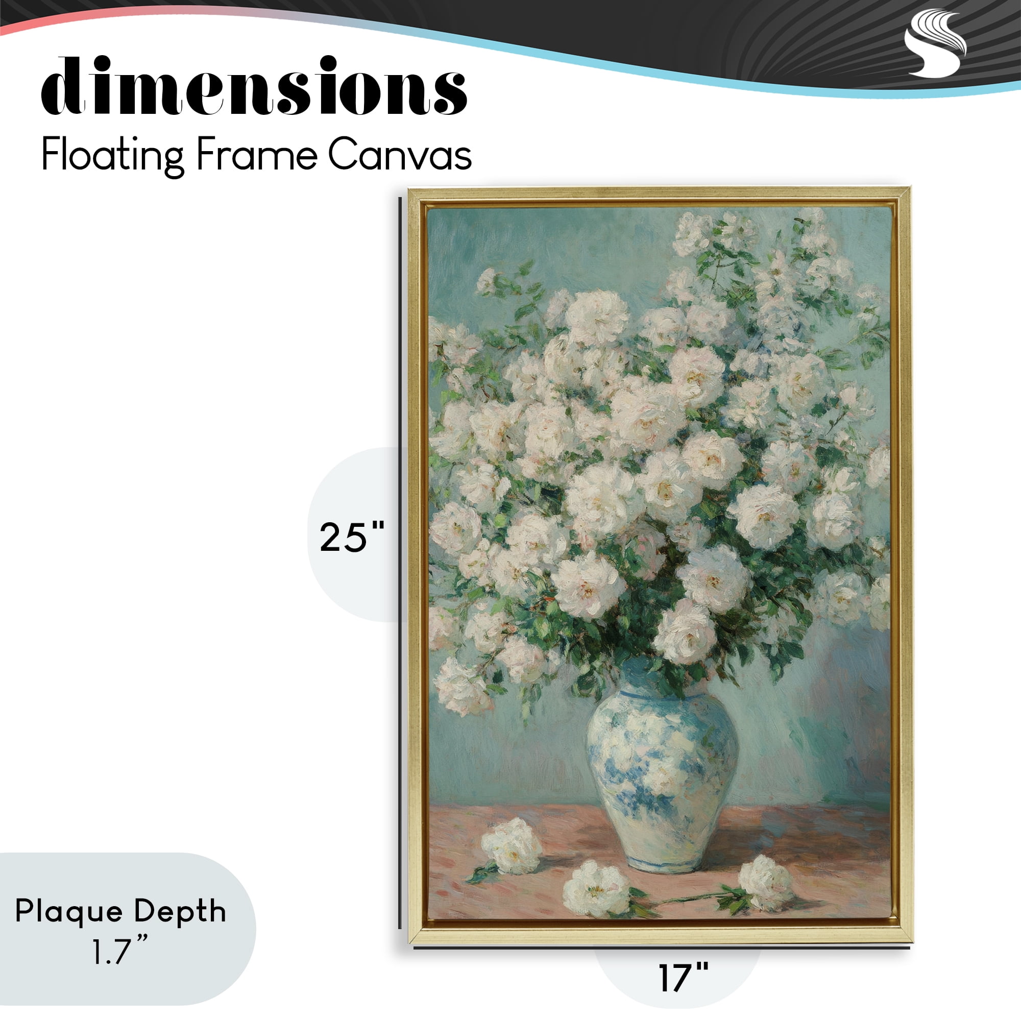Stupell Industries Lush Bouquet of White Roses Gold Framed Floater Canvas Wall Art, design by Petal Prints Design