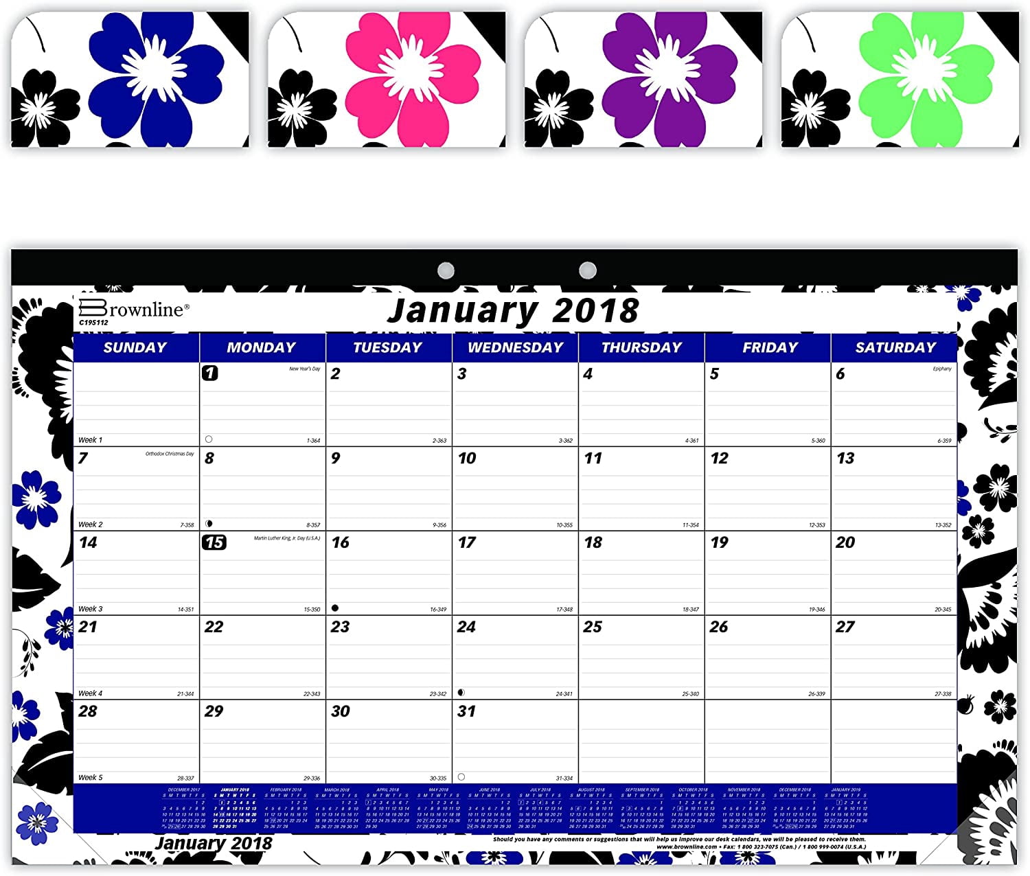 Brownline 2018 Monthly Colorful Desk Pad Calendar, Blossom, 17.75 x 10. ...