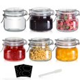 thumbnail image 1 of YEBODA Frascos de vidrio para almacenamiento de alimentos de 16 oz con tapas herméticas con abrazadera y juntas de silicona para recipientes de cocina multiusos, cuadrados transparentes (paquete de 6), 1 of 1