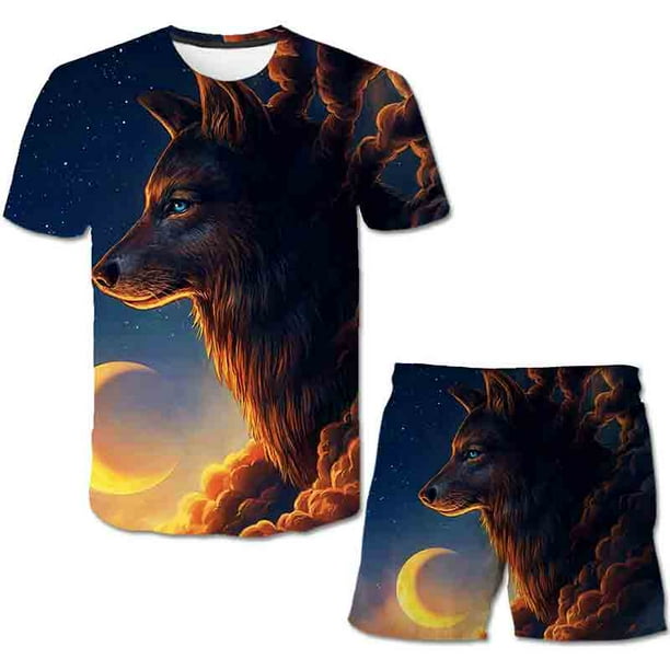 Nueva ropa de verano The Wolf, camiseta corta de verano, chándal para niños, trajes deportivos, disfraz de Animal para niños de 4 a 14 años, ropa 14T Gao Jinjia LED
