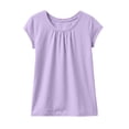 thumbnail image 6 of PWPSG Girl's Short Sleeve Tops Kids Casual Ruched Neck T-Shirts Lightweight Summer Shirts Soft Solid Loose Blouses for Daily & Play Wear Purple 11-12 Years, 6 of 7