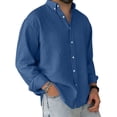 thumbnail image 2 of Men's Loose Classic Lapel Multi Pocket Button Down Long Sleeve Work Shirt for Spring Fall Industrial Style,Royal Blue,L, 2 of 7