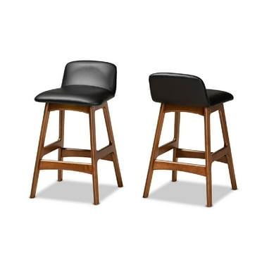 Baxton Studio Darrin Mid-Century Modern Black Faux Leather Upholstered and Walnut Brown Finished Wood 2-Piece Counter
