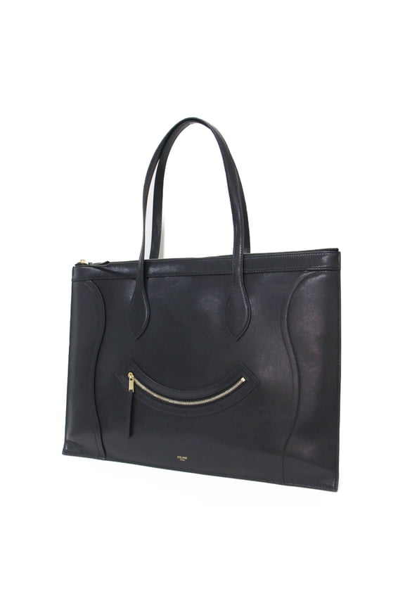Pre-Owned CELINE Celine bag, black, flat luggage, glossy calfskin, tote handbag, smile face...