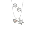 thumbnail image 2 of Delight Jewelry Silvertone Small Heart with Pink Ribbon ''The Cure'' Silver tone Snowflake Charm Necklace and Stud Earrings, 2 of 4