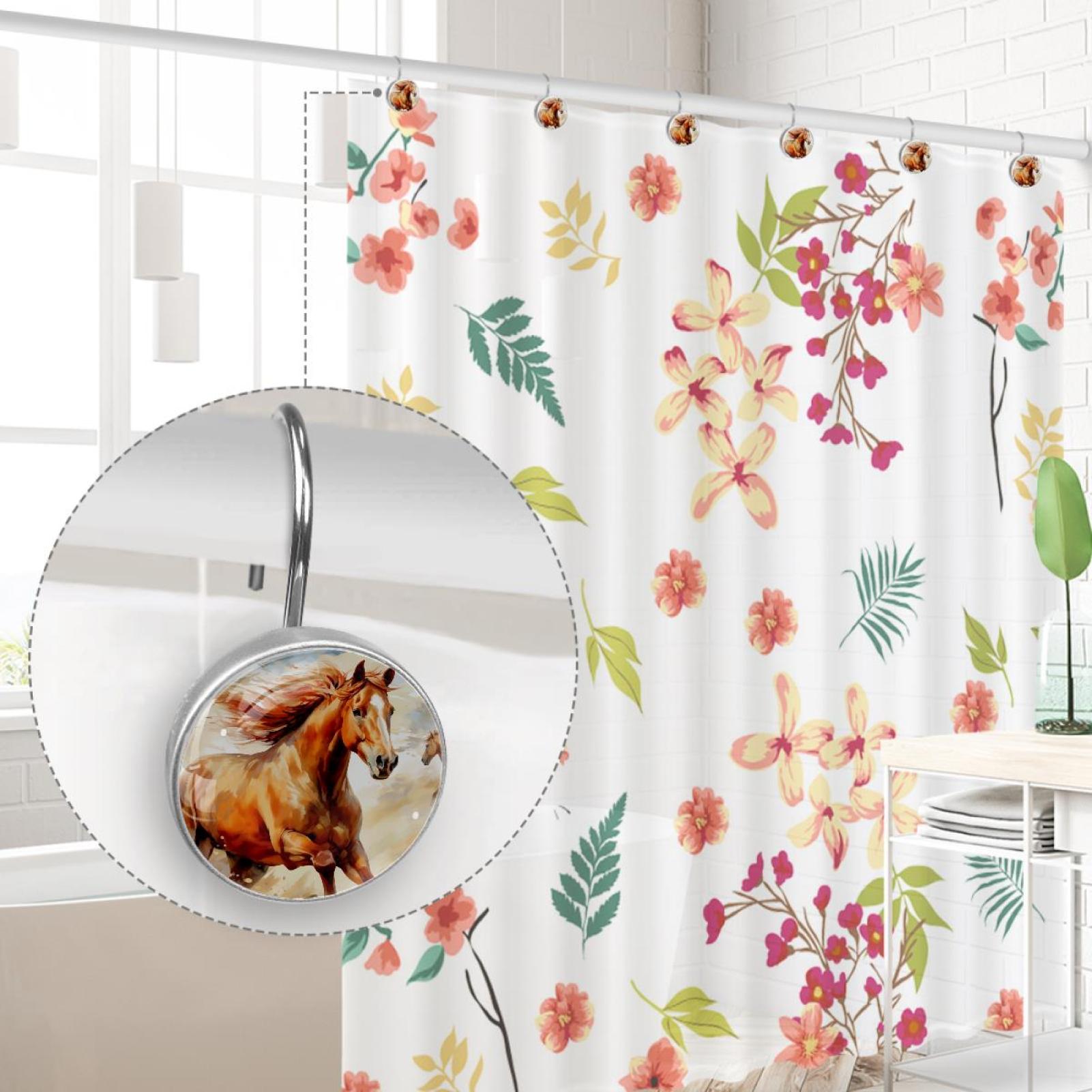 HemaKayy 12 Pcs Decorative Shower Curtain Hooks - Stainless Steel Rings for Bathroom Décor - Easy Glide & Secure Hold - Perfect Decoration for Bathroom Shower Rods - Animal Horse