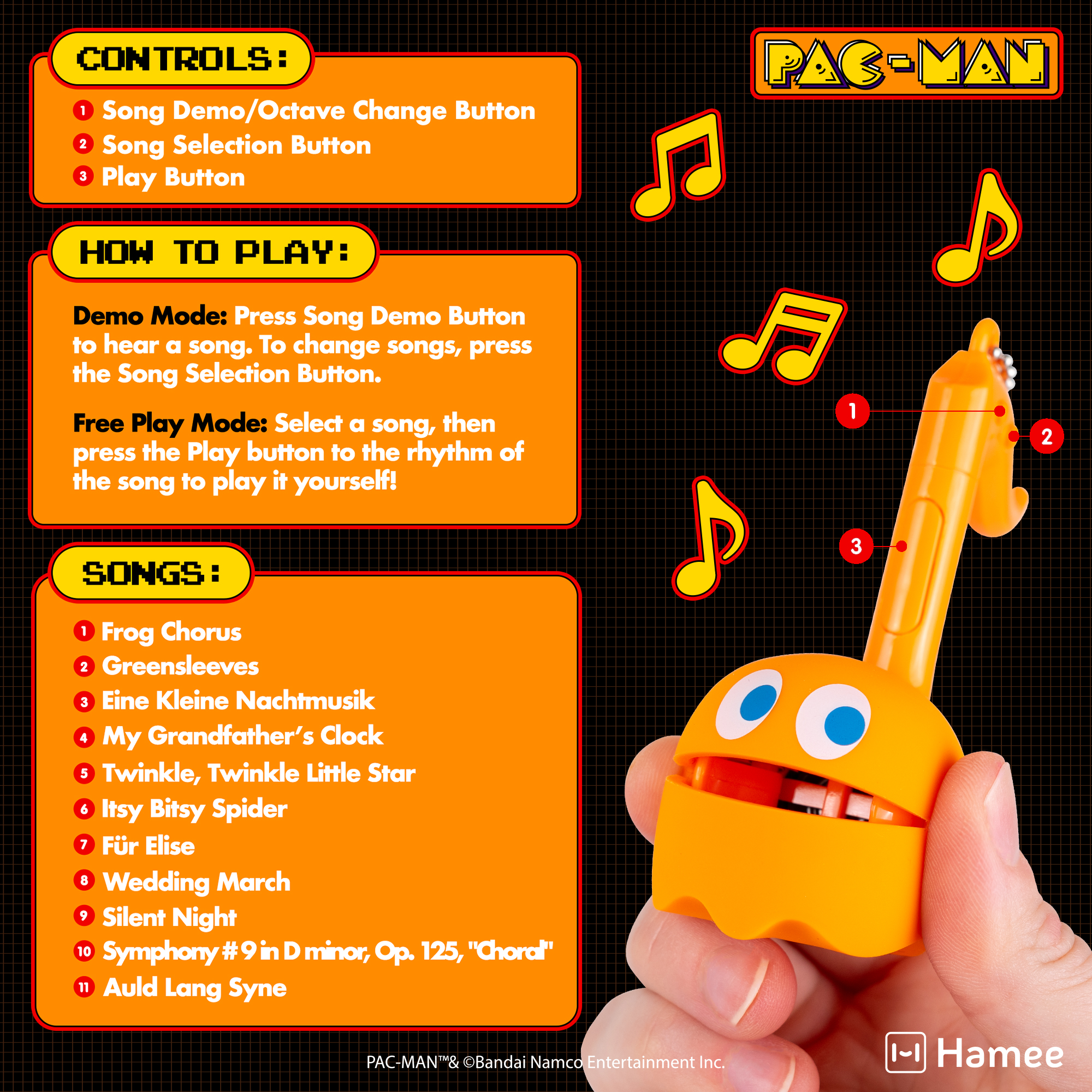Otamatone Melody Original PAC-Man Electronic Portable Music Toy Player Synthesizer from Japan by Maywa Denki Officially Licensed Merchandise with English Instructions Keychain Accessory - Clyde