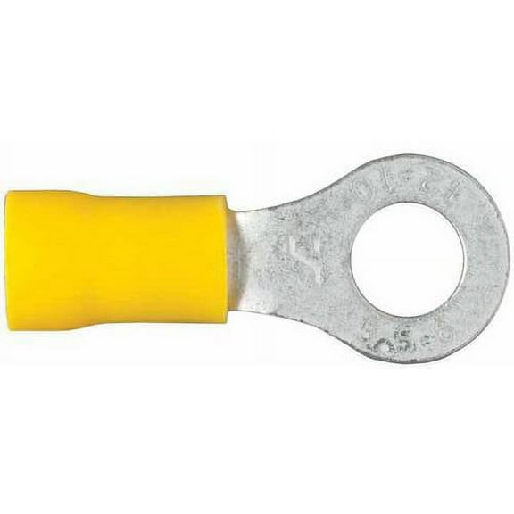 CURT 59534 12-10 Gauge Yellow Vinyl-Insulated Ring Terminal Wire Connectors, 1/4-Inch Stud, 100-Pack