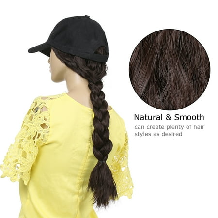 Black Baseball Cap With Synthetic Natural Wavy Hair Extensions