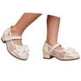 thumbnail image 4 of Dpytoraw Girls White Lace Bow Low Heel Mary Jane Shoes,Little/Big Kids Flower Girl Dress Shoes for Weddings Sizes 12, 4 of 5