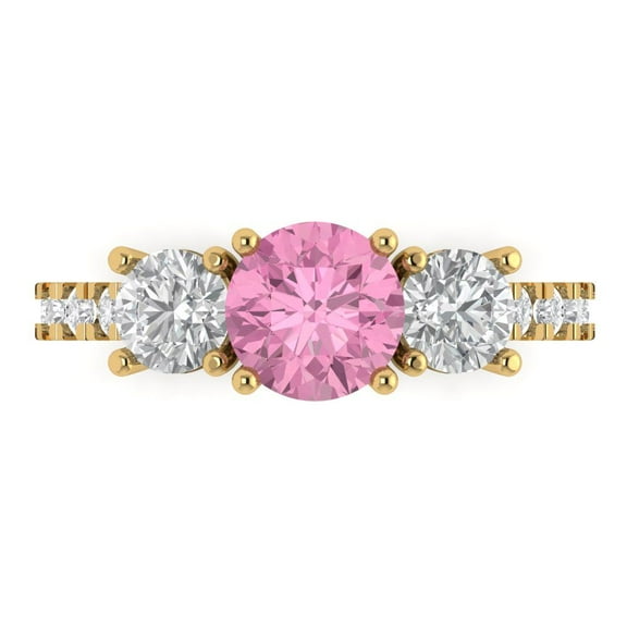 Clara Pucci 14K Yellow Gold 1.97ct Pink Three-Stone Ring for Women