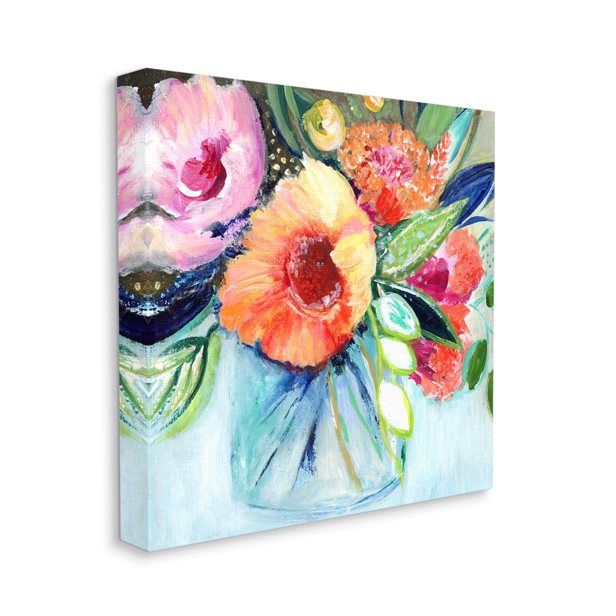 Stupell Industries Bold Flower Bloom Bouquet Blue Orange Pink Arrangement, 17 x 17,Design by Janet Tava