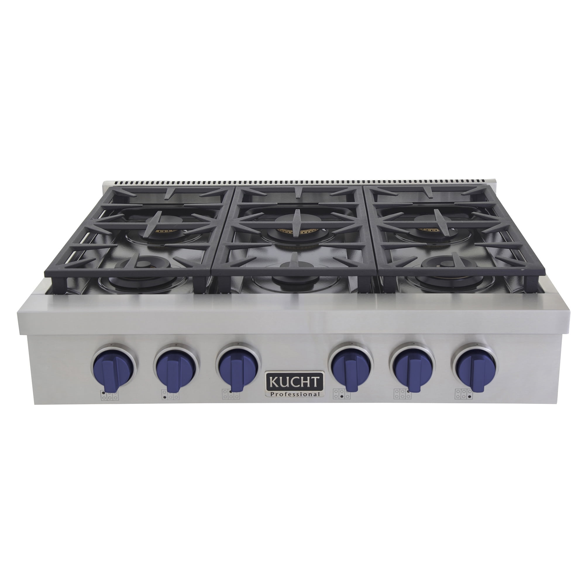 36 in. Natural Gas Range Top in Stainless Steel with Royal Blue Knobs