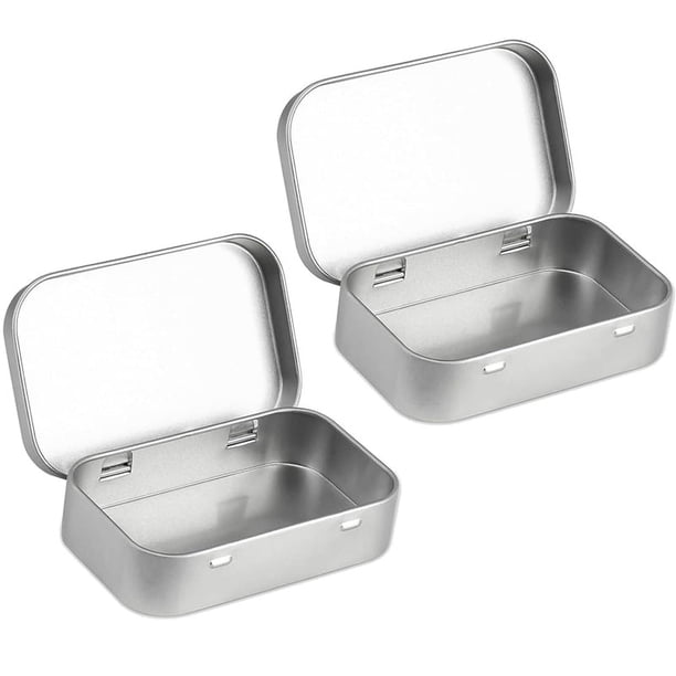 2 cajas de almacenamiento pequeñas con tapa, rectangulares, de metal, para el hogar, color plateado