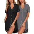 thumbnail image 4 of QJUHUNG Lot de 2 Grandes Tailles Robe de Nuit Style Boyfriend Pyjamas Maternité Allaitement Manches Courtes Chemises de Nuit Douces Robe de Pyjama Boyfriend Chemises de Nuit Boutonnées pour Femmes Bouton, 4 of 7
