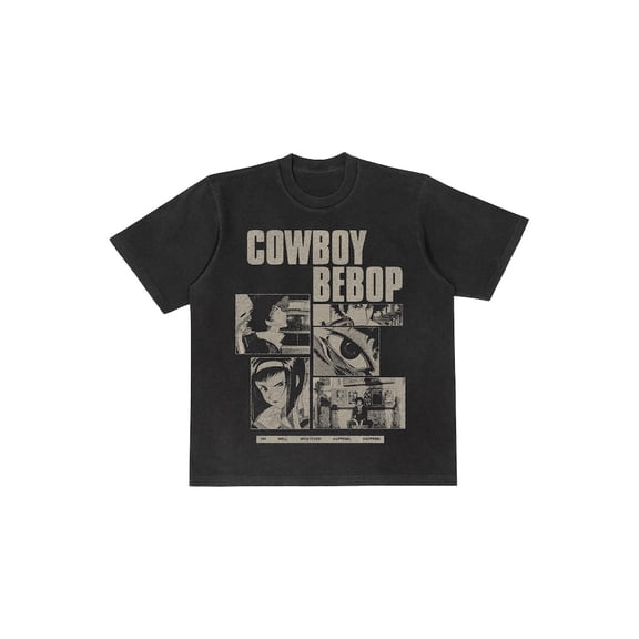 Oversized Anime Graphic T-Shirt, Vintage Wash Streetwear Tee, Retro Space Cowboy Style Shirt, Unisex Urban Fashion Top