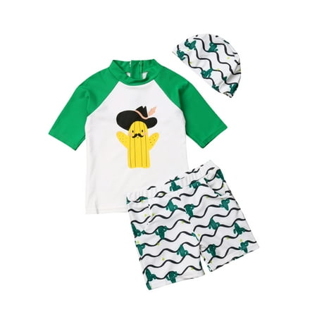Boys 3 Piece Rash Guard Swimsuits,Unisex Baby Kids Shark Short Sleeve Shirt Sunsuit Sun Protection Swimwear