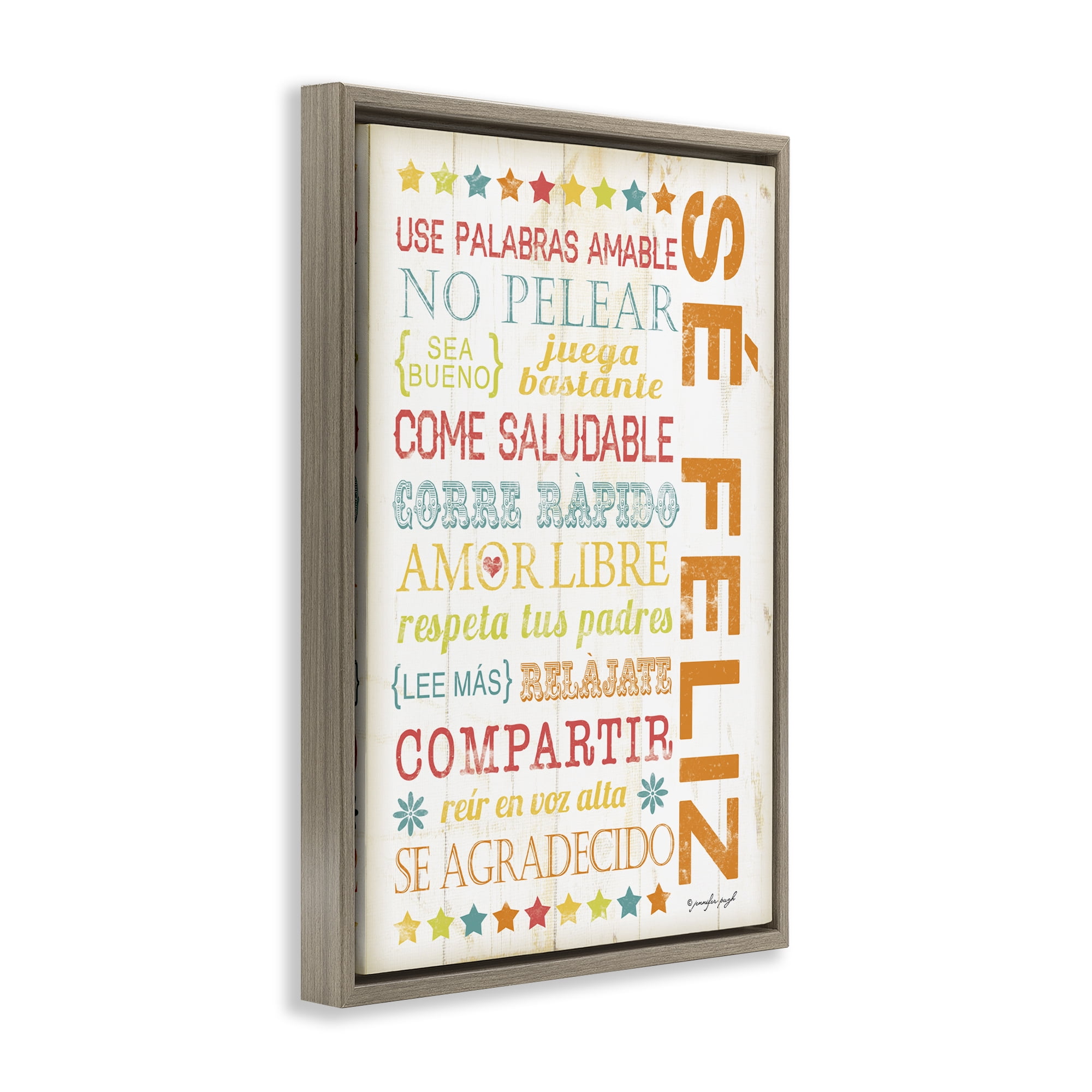 Stupell Industries Frases para Ser Feliz Inspirational Quotes & Sayings Painting Brown Floater Framed Art Print Wall Art, 17 x 25