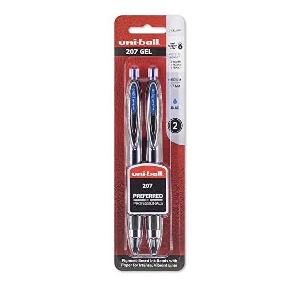 uni-ball 207 Retractable Gel Pens, Medium Point (0.7mm), Blue, 2 Count