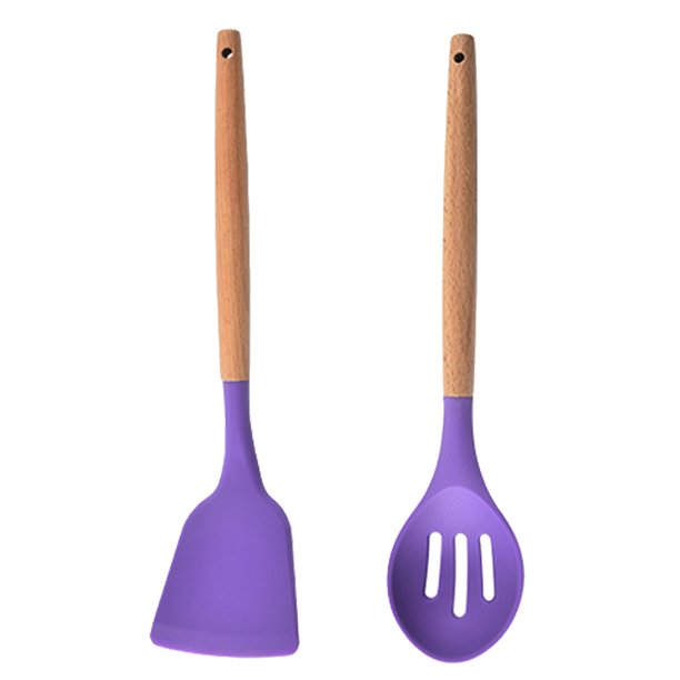 Juego de utensilios de silicona antiadherente con mangos de madera de acacia - Juego de utensilios de cocina de silicona de 2 piezas Namotu CPB-US-YYM853-1
