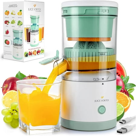 

Juice Vortex Lemon & Orange Juicer - Citrus Squeezer & Presser - Rechargeable Juicer Machine - Wireless Portable Juicer - USB Charger & Brush Included (Blue/White)