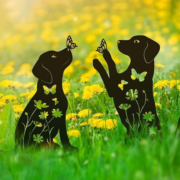 Dog Metal Garden Stake, Outdoor Yard Decor for Planter Patio Lawn, 2pc