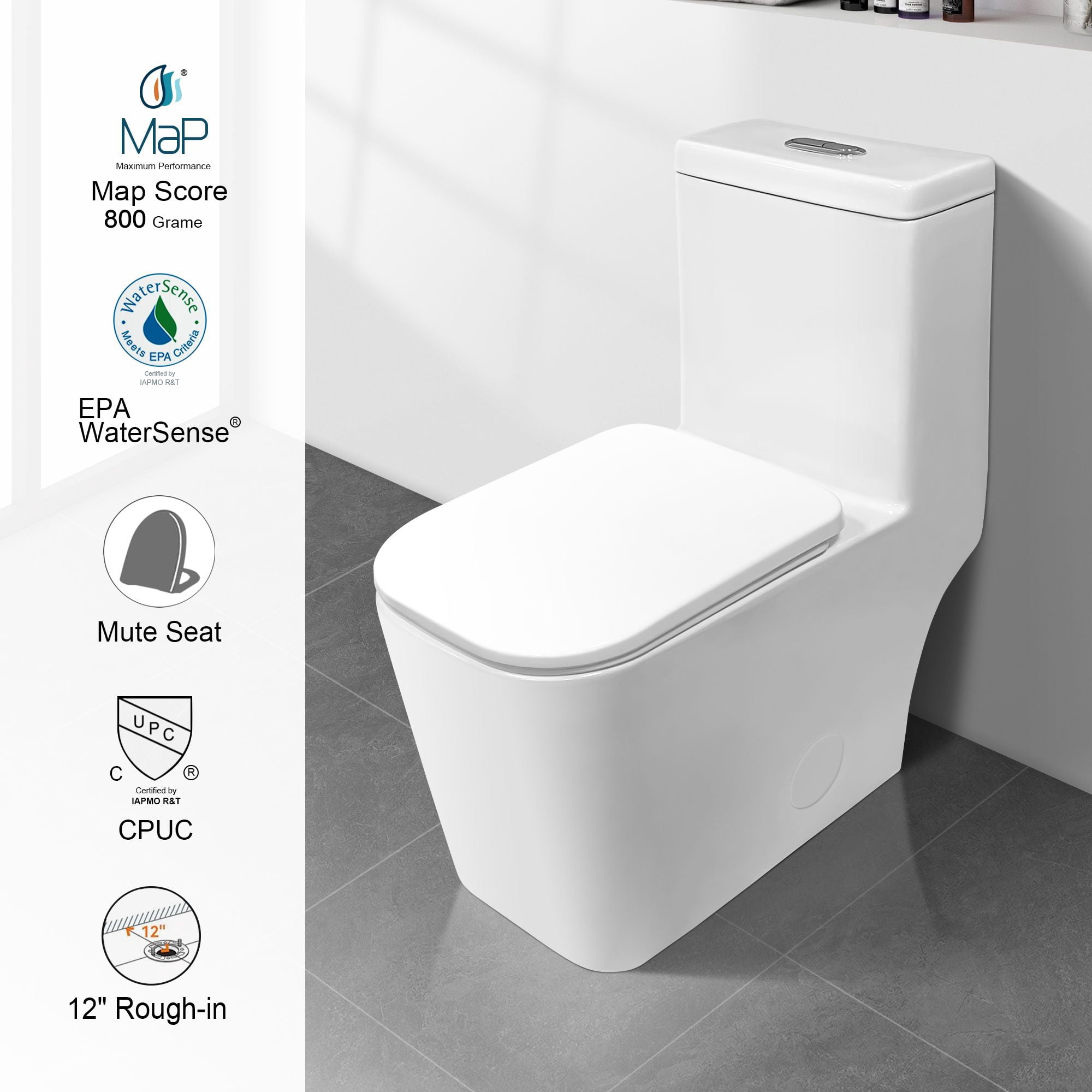 Alvantor Dual-Flush One-Piece Toilet 15.7"Height Square Bowl 1.28/1.6 GPF Toilet White