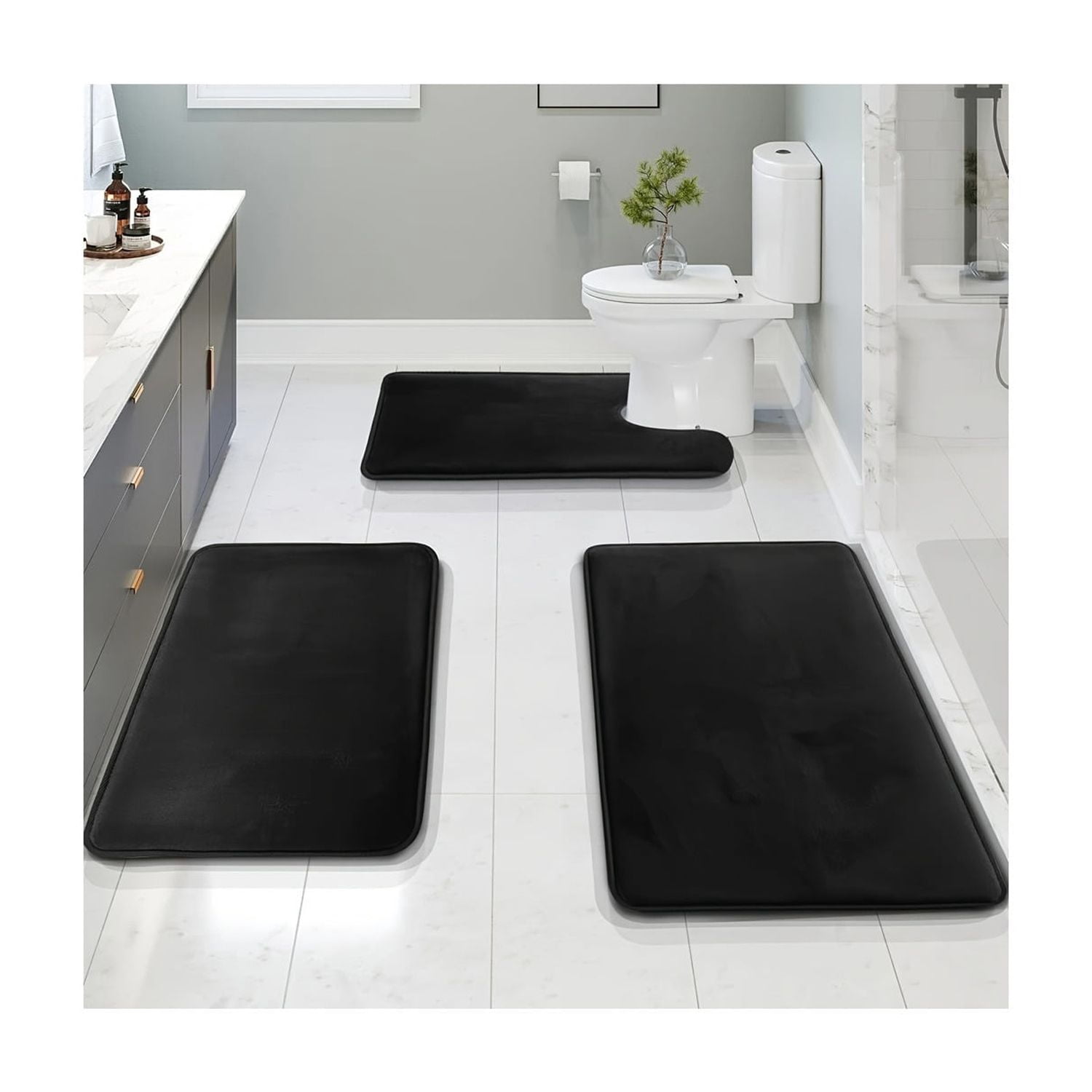 3-Piece Non-Slip Bathroom Rug Set – Ultra-Absorbent Coral Fleece Mats for Toilet, Vanity & Wet Floors, Machine-Washable Anti-Skid Bath Mats&nbsp;