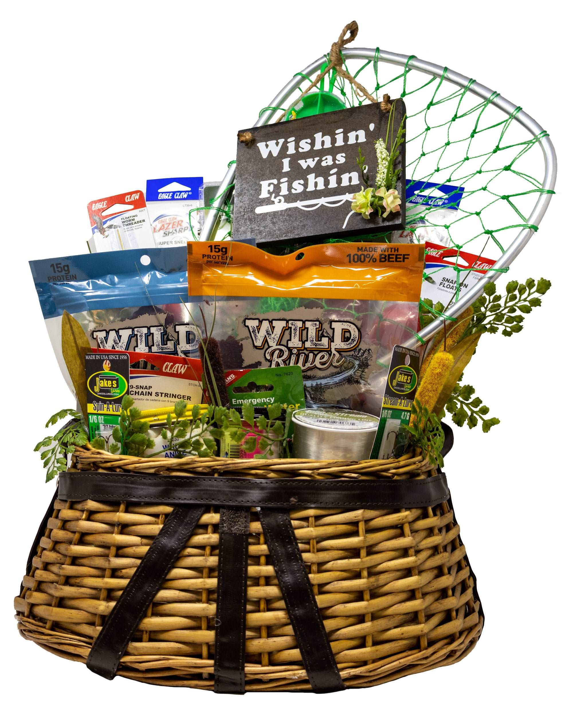 decorative fishing lure basket The Fisherman's Creel Gift 1800 Go Fruit H&H Lure 20 lb Champagne