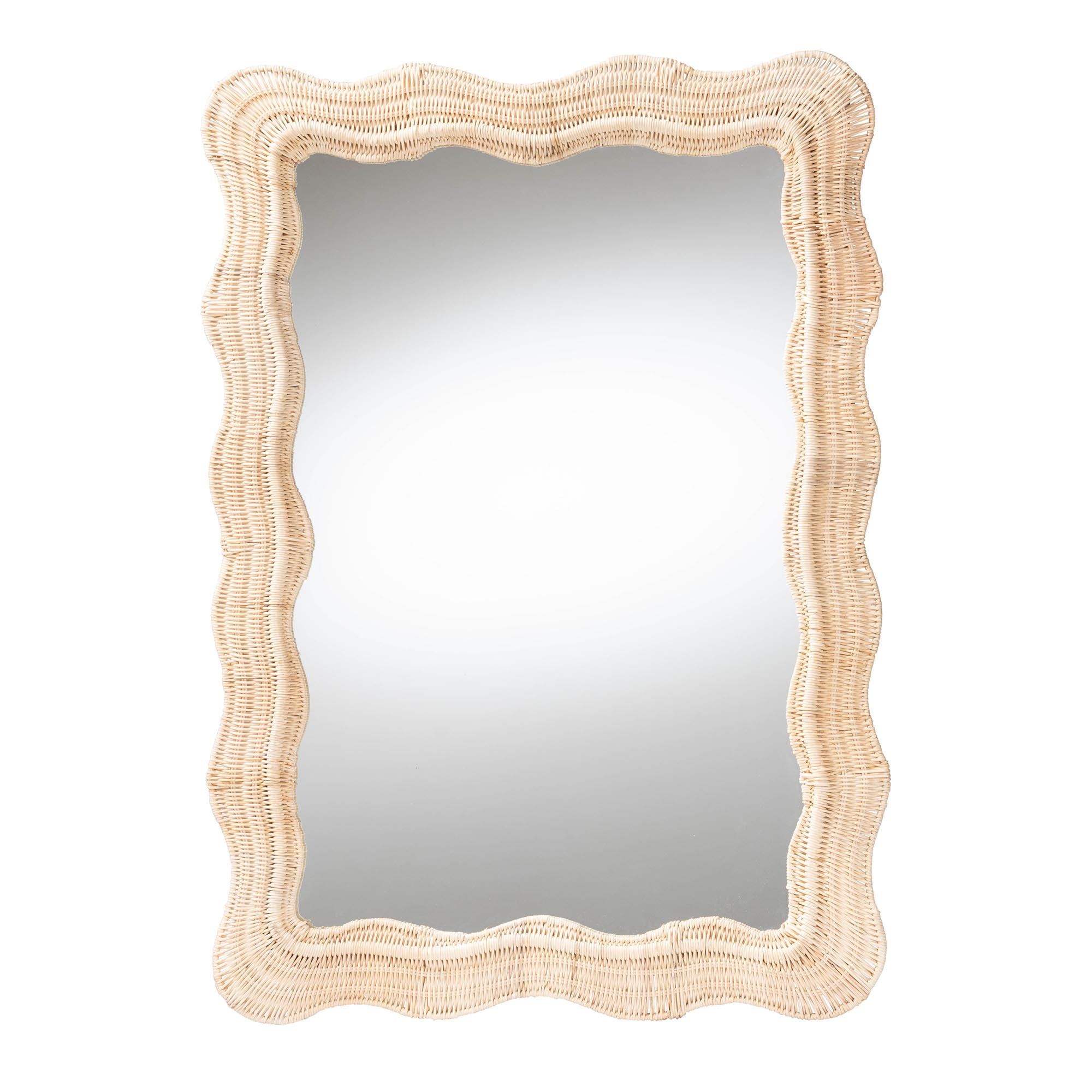 bali & pari Hasana Boho Wall Mirror, Handwoven Scallop Natural Rattan, Natural