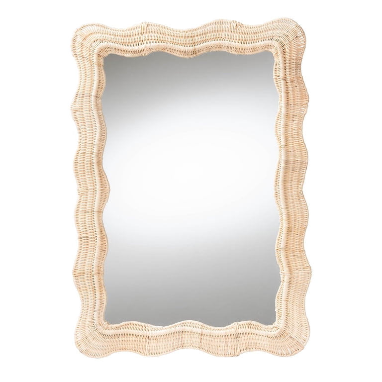 bali & pari Hasana Boho Wall Mirror, Handwoven Scallop Natural